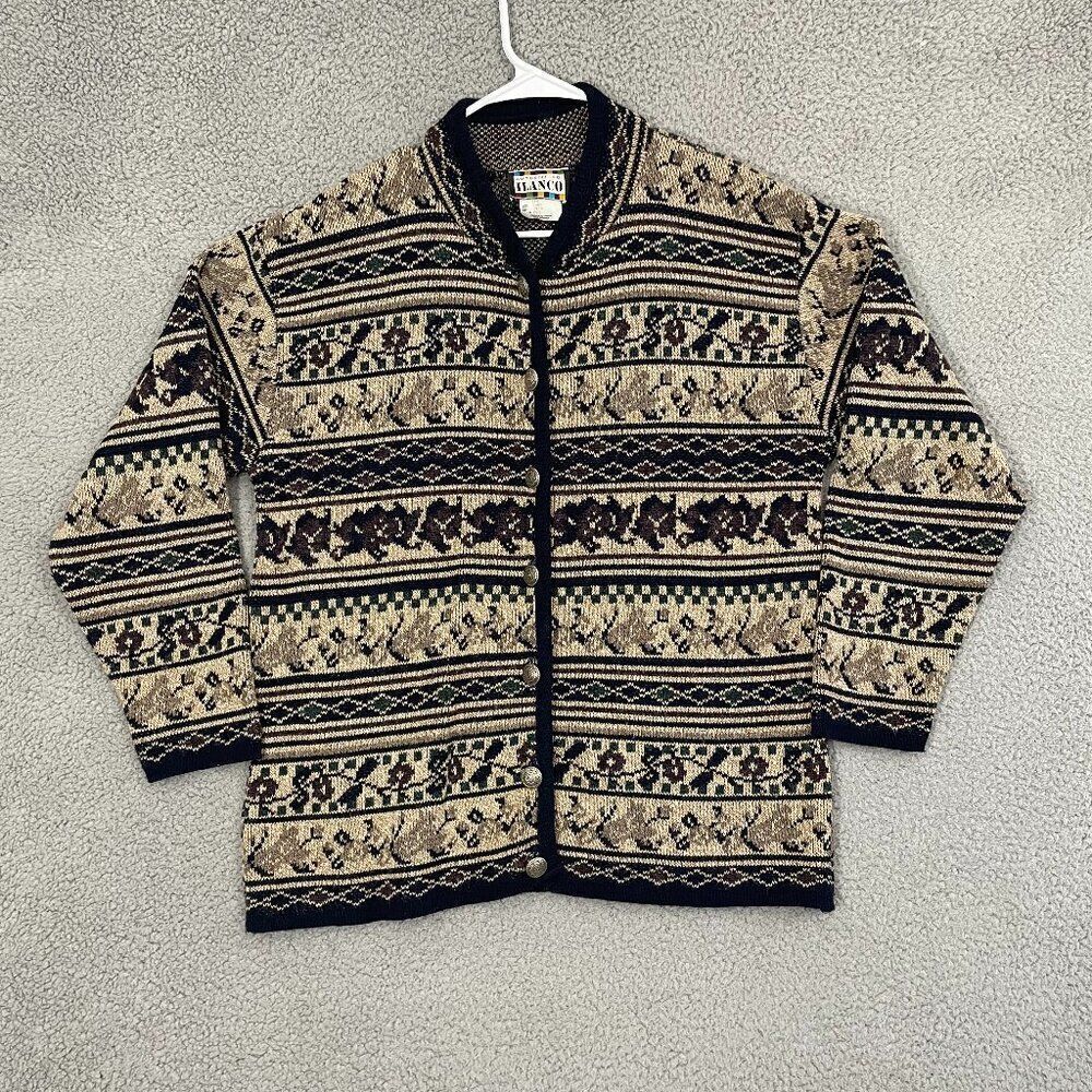 VTG ILANCO Cardigan Women M Multi Color Knit Silver Button Grandma Sweater